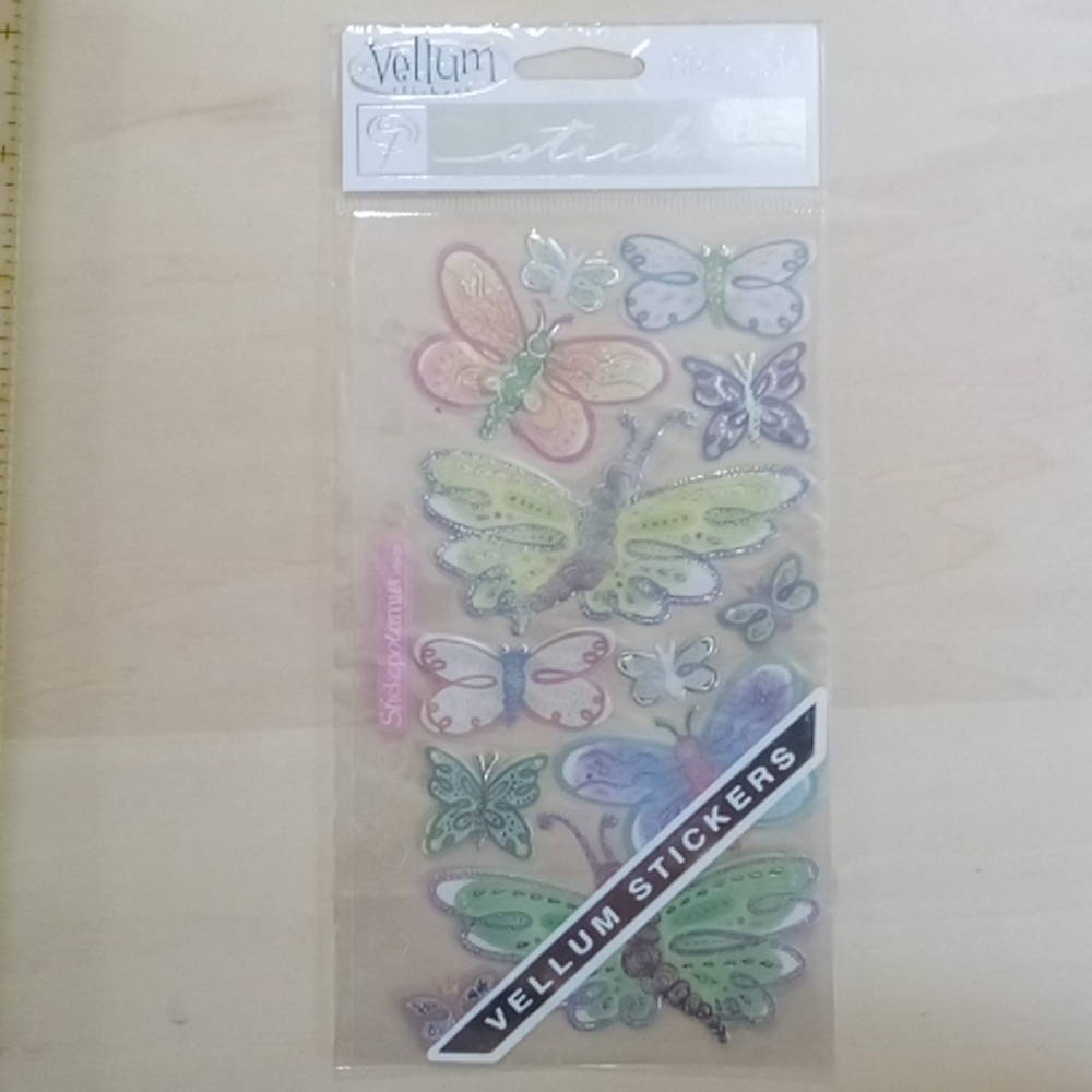 3/$15 Vellum Butterfly Silver Foil Stickers 015586551679